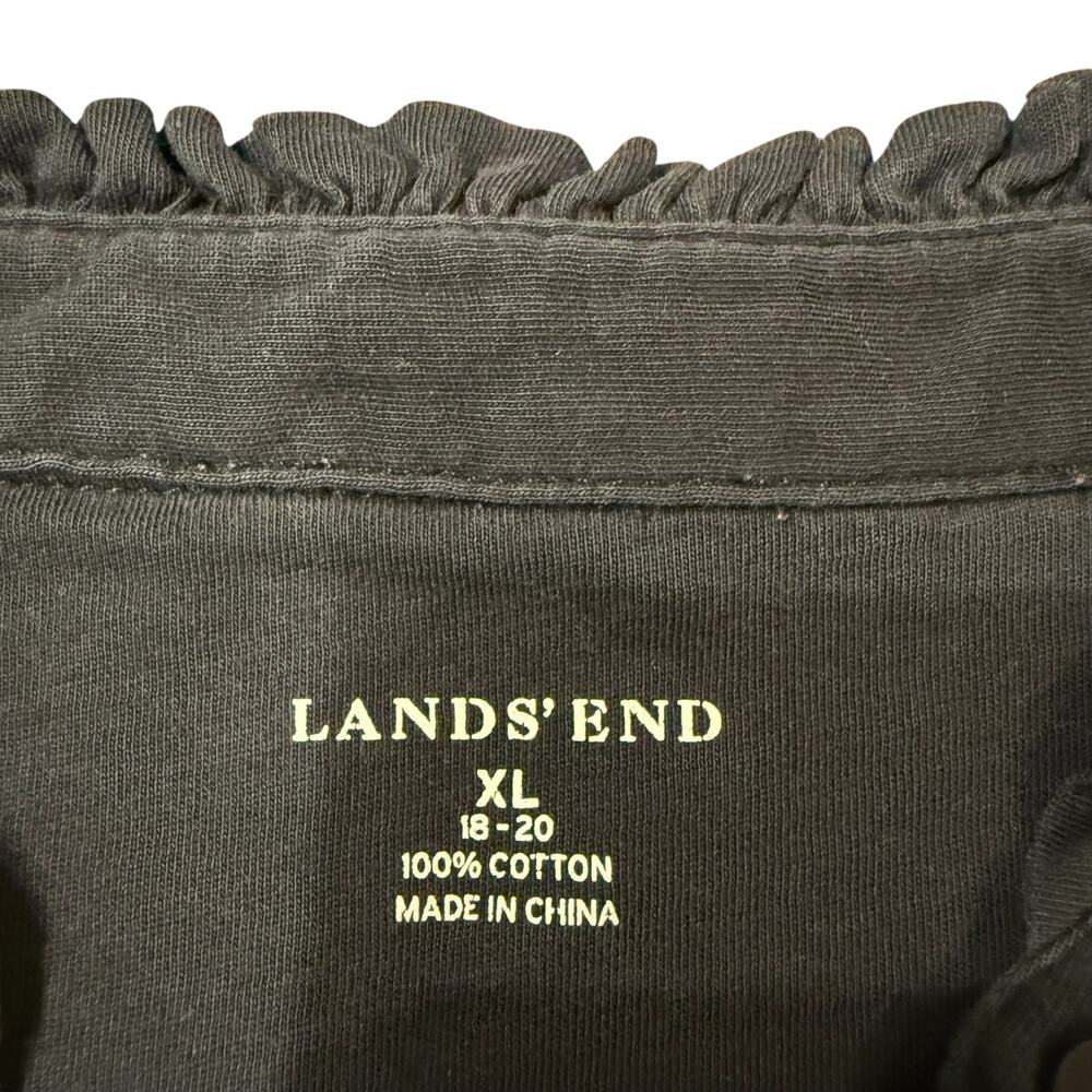 Lands End Women’s Navy blue jersey half button down with ruffle, XL - Picture 3 of 4